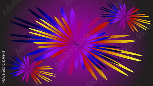 Canvastavla Colorful abstract floral starburst shapes radiating outward on a dark purple bac