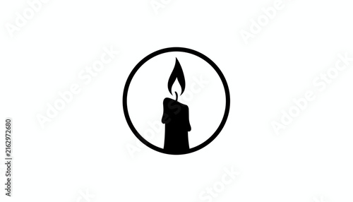 Quiet memorial candle silhouette icon featuring a lit candle with a burning flame inside a black circular frame.
