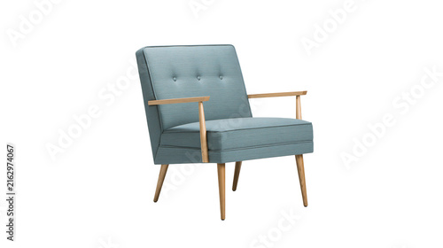 Photography Modern upholstered armchair with wooden legs and arms