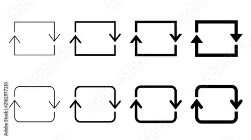 Four minimalist process flow diagrams with bidirectional arrows for business workflows and systems