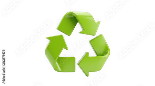 3D green recycling symbol icon isolated on transparent background for eco sustainability campaigns