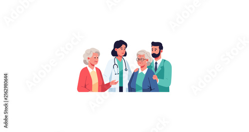 Doctor and Family Supporting Elderly Women