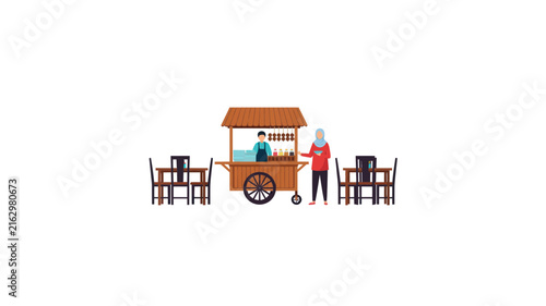 Flat Vector Illustration of Street Food Stall