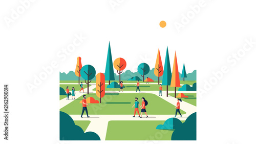 People Walking in a Stylized Public Park