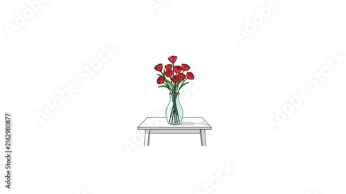 Red Roses in Glass Vase on Table