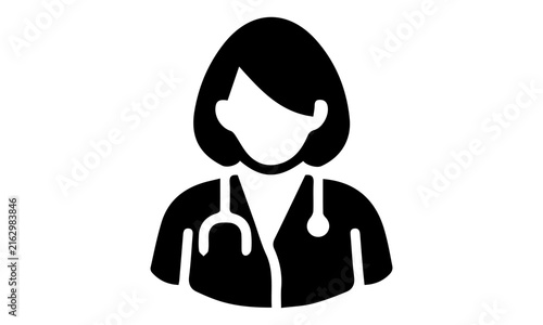 Female doctor avatar with stethoscope solid vector icon isolated on white background