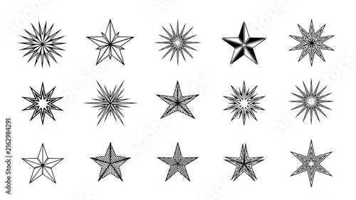Stars Set, Vintage Style Illustration, Decorative Elements, Celestial Design, Graphic Elements, Tattoo Design, Vector Graphics.