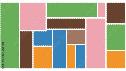 Rectangles Set with Scalloped Edges, Various Colors and Sizes, Abstract Geometric Design, Creative Layout, Modern Graphic Element.