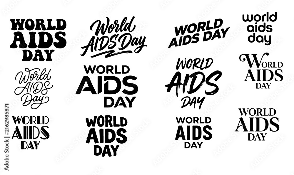 Fototapeta premium World Aids Day typographic designs in various handwritten styles on a white background