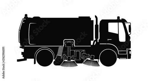 Street sweeper truck depicted as a black silhouette against a white background