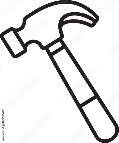 Minimalist black outline vector illustration of a claw hammer construction tool for home repair projects rendered 