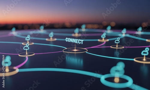Network of glowing connections, showing people icons