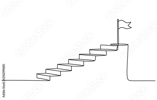 Continuous line drawing Business leadership of successful, Step to the goal icon vector illustration concept.