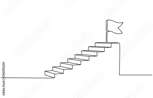 Continuous line drawing Business leadership of successful, Step to the goal icon vector illustration concept.