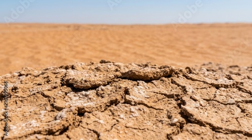 Cracked desert earth against a vast, arid landscape
