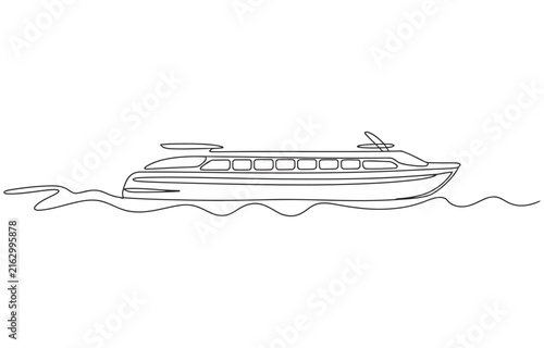 Tour boat in continuous line art drawing style. 