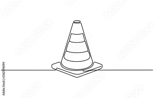 Continuous line vector illustration design traffic cone, Road cone line continuous drawing, Road cone line continuous drawing vector. 