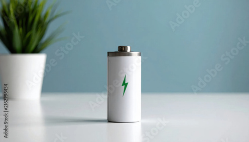 White battery, green lightning symbol, single battery