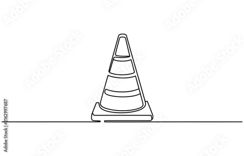 Continuous line vector illustration design traffic cone, Road cone line continuous drawing, Road cone line continuous drawing vector. 
