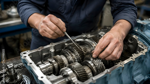 Hands Working on Mechanical Gear Components in Automotive Workshop