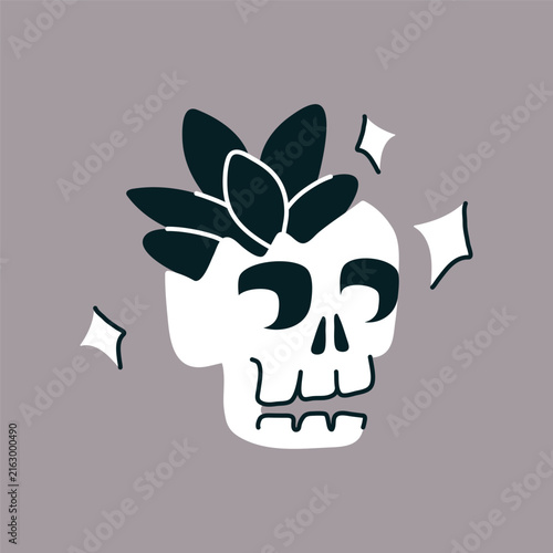 Spooky floral skull doodle vector illustration for Halloween poster design
