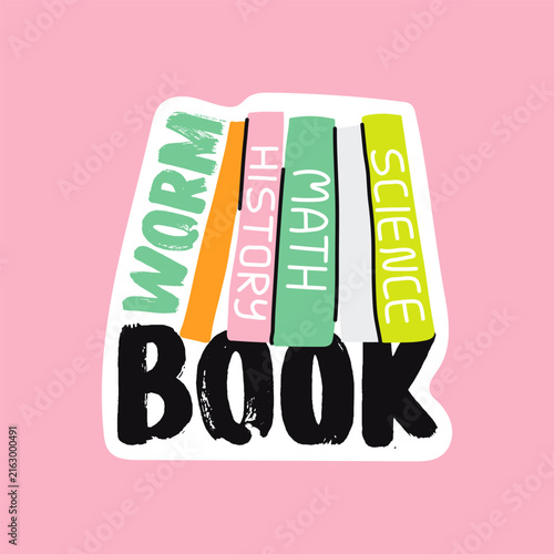 Book worm stack doodle vector sticker for back to school decor