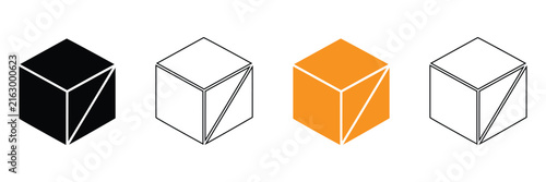 Принти на полотні 3D Cube Geometric Shape Icon Set, Isometric Block Structure Outline Silhouette G