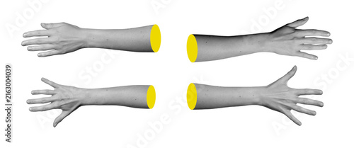 Grayscale arms extended horizontally with all five fingers spread out. Monochrome collection showing
