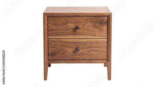 Foto Natural wood bedside nightstand with two storage drawers for classic bedroom home decor