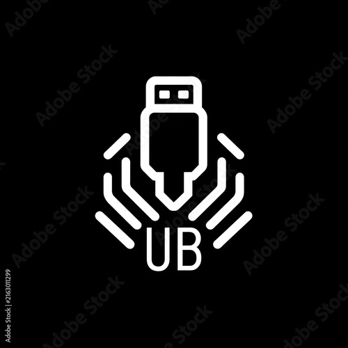 Digital Technology USB Connector Icon with Abstract Circuit Board Lines and UB Text