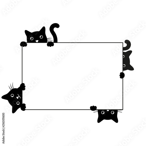 Illustration of black cats with blank frame on white background.
