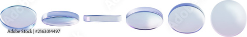 3D glass transparent round podium stands animation vector set, crystal disk pedestal cylinder plate, prism platform