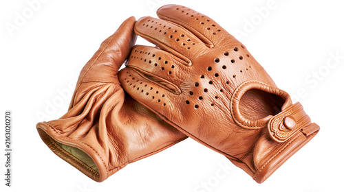 Foto Brown leather driving gloves with perforations and wrist strap