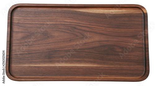 Rectangular wooden cutting board with rounded corners and grooved edge