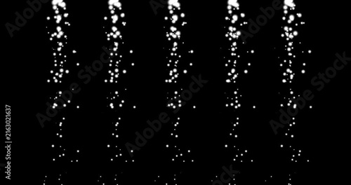 Vertical columns of white glowing bubbles rising on black background effect motion light particles