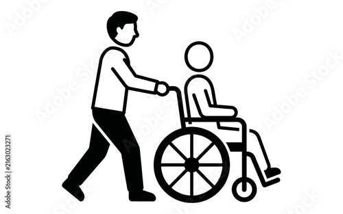 Man assisting person in wheelchair Vector