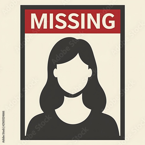 Missing person poster with woman avatar silhouette on light background