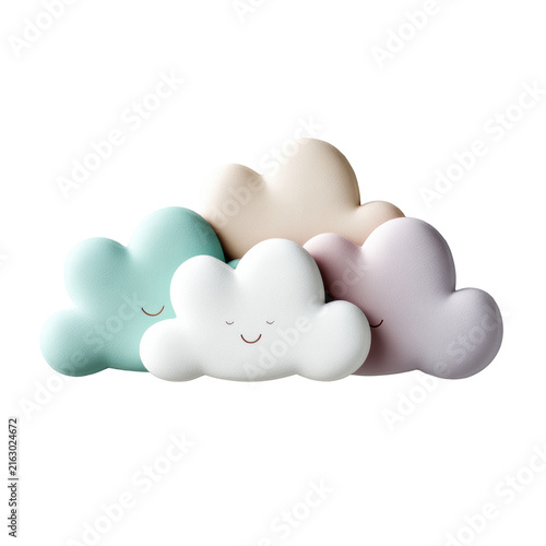Pastel smiling cloud cluster with soft foam texture nursery decor illustration isolated