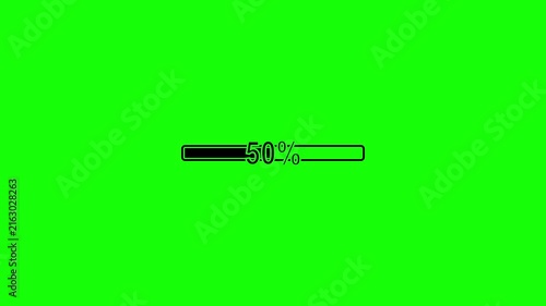 Loading progress bar animation with percentage counter on green screen background, download
