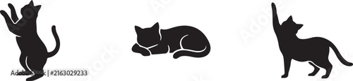 Set of three black cat silhouettes in different poses for design projects