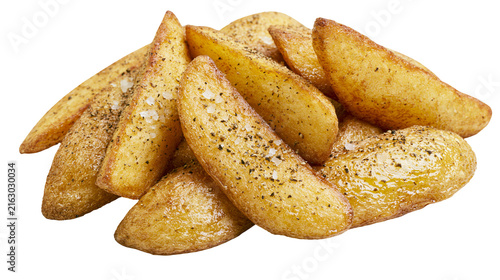 Foto Crispy potato wedges seasoned with salt and pepper