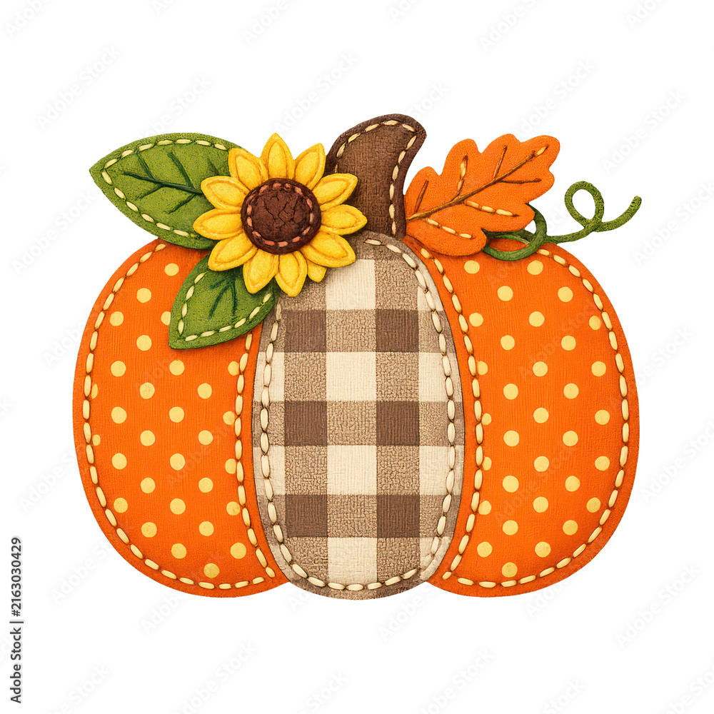 Naklejka premium PNG Patchwork pumpkin with autumn details.
