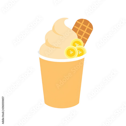 Banana soft serve ice cream in a paper cup isolated on a transparent background