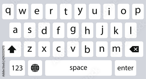 White Mobile Keyboard QWERTY Layout with Black Letter and Function Keys Realistic Vector on Light Background