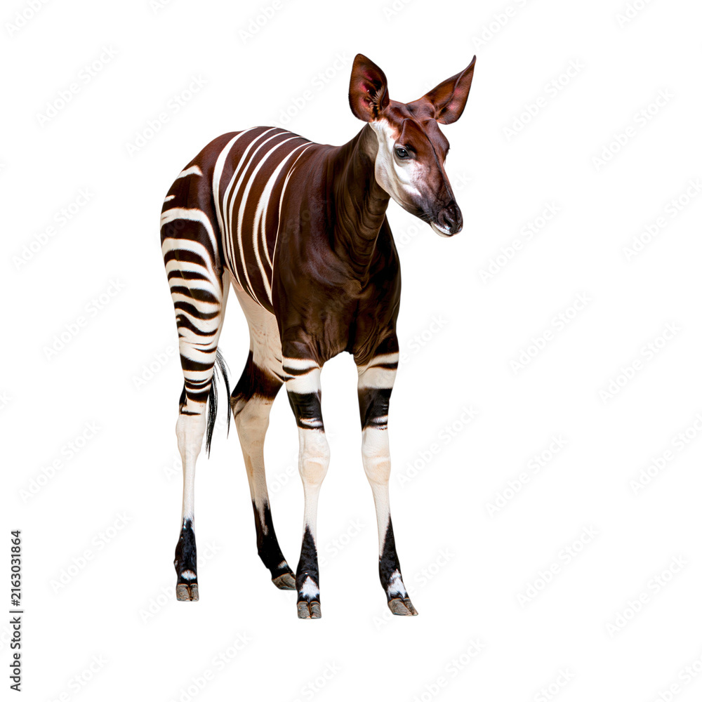 Naklejka premium Okapi animal standing on isolated white background