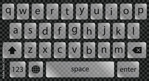 Transparent Glass Mobile Keyboard QWERTY Layout with Letter and Function Keys Flat Vector on Dark Background