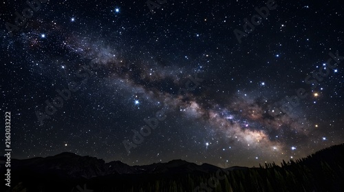 Starry Night Sky Over Silent Mountains Landscape.
