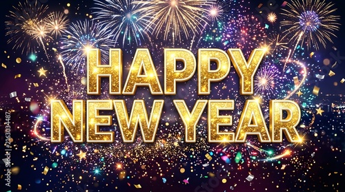 Vibrant Fireworks and Festive Lights for New Year Celebration.