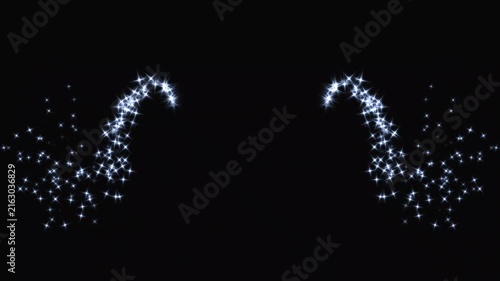 4k High-quality magical glitter stars trail line animation, glowing white particle burst, fairy dust wand sparkle transition, luxury shimmer twinkle effect, abstract glowing bokeh, black background