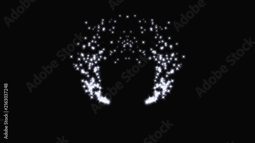 High-quality luxury white sparkling star trail animation, magical fairy dust wand particle burst, shining twinkle line transition, glowing glitter stars overlay, abstract bokeh motion, black screen